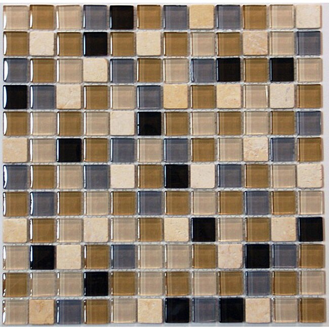   Square 1 in River Glass/Stone Mosaic Tile (Pack of 10)  