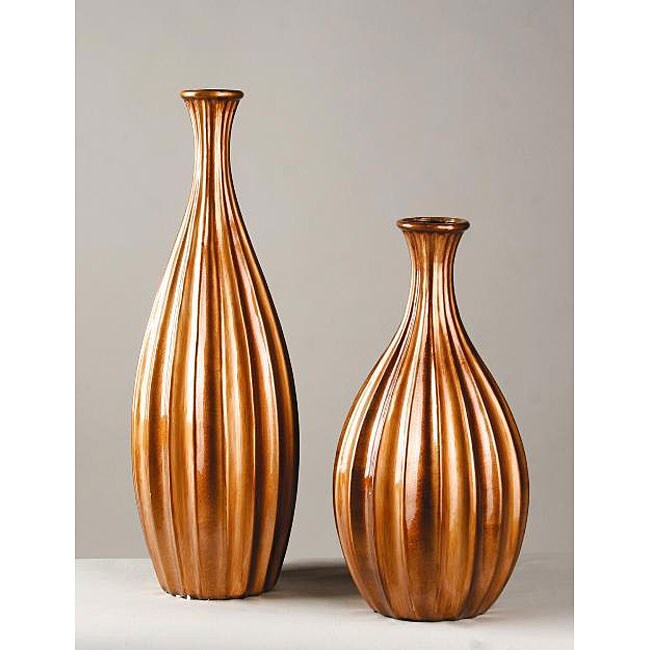 Fluted Bronze Stippled Gold Vase Set 12268550