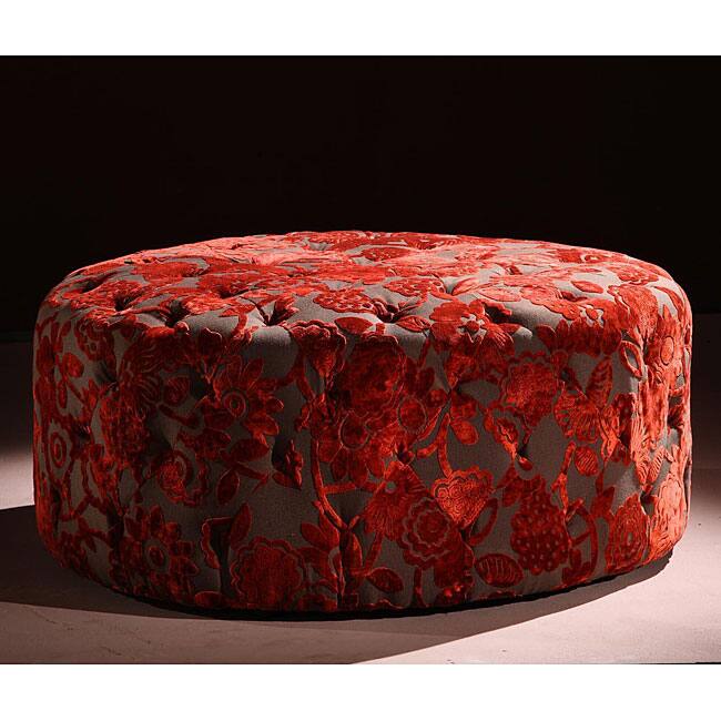 Red Velvet 40 inch Round Ottoman  