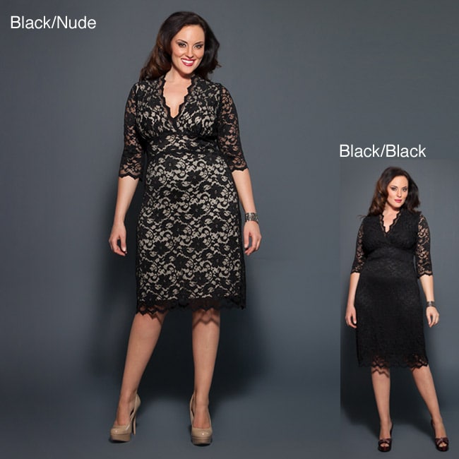 Kiyonna Clothing Women's Plus Size Lace Dress (Black Lace/Nude Lining