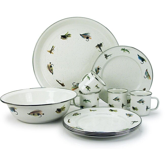 Fishing Fly 10piece Enamelware Dining Set Overstock Shopping Great