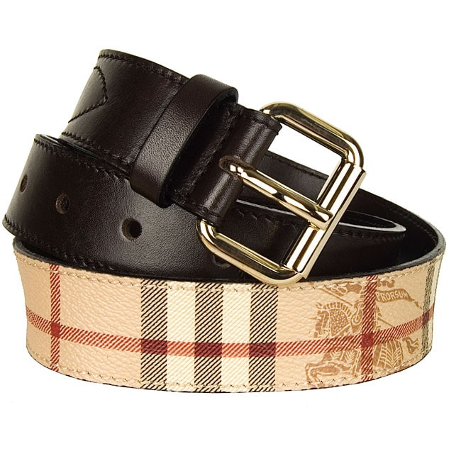 Burberry Haymarket Check/ Dark Brown Belt - 12384920 - Overstock.com ...