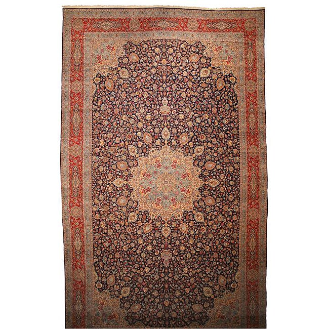 Hand knotted Navy Wool Lavar Kerman Rug (164 x 27)
