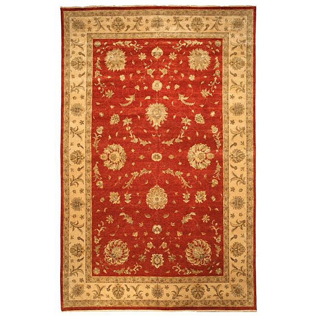 Hand knotted Red Agra Wool Rug (12 x 18)