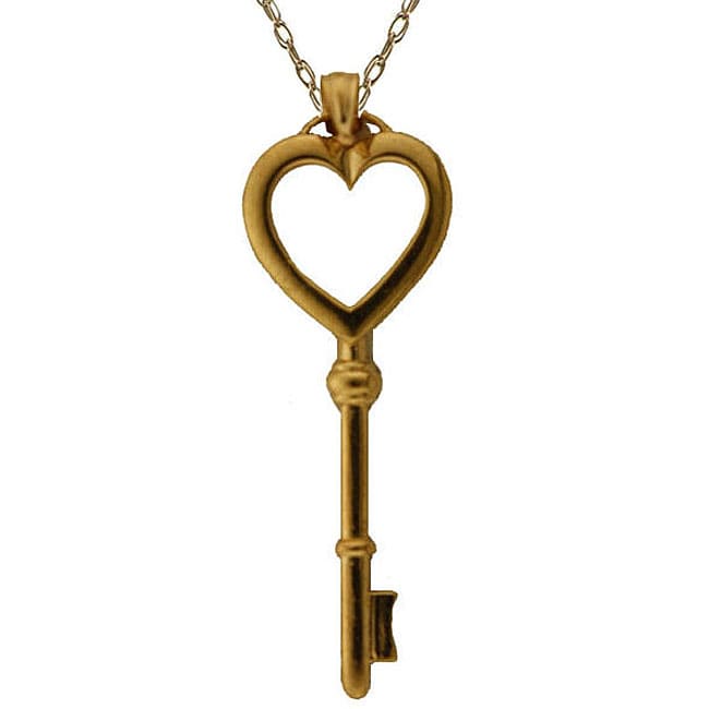 10k Yellow Gold Heart Shaped Key Pendant Necklace  