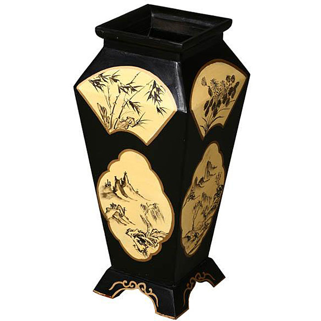 Antique style Black Lacquer Decorative Wood Vase (China)