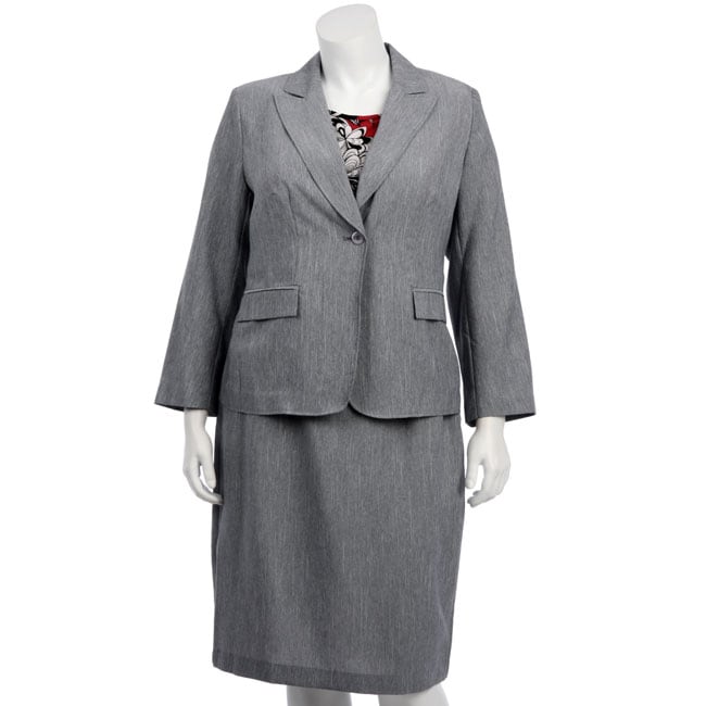 First Lady Women's Plus Size Grey 3piece Skirt Suit 12659917
