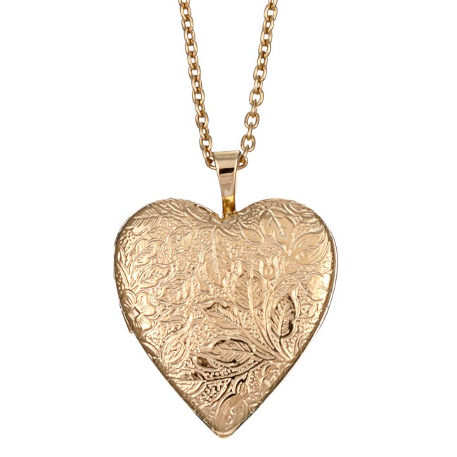 Goldplated Brass Floral Engraved 20 mm Heart Locket Necklace 
