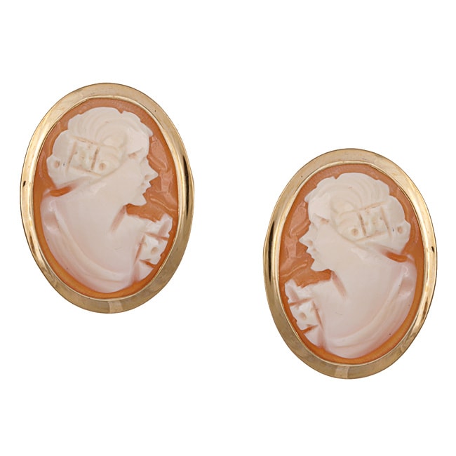 14k Yellow Gold Hand carved Shell Cameo Earrings