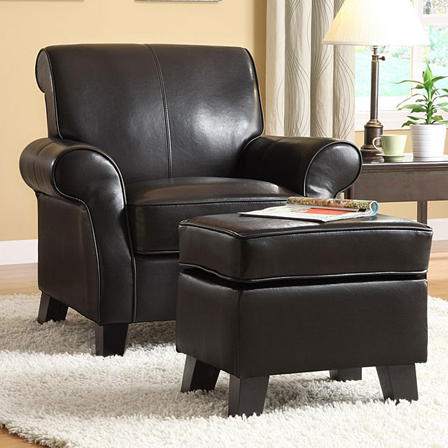 Noho Black Bi-cast Leather Club Chair with Ottoman - 12733142