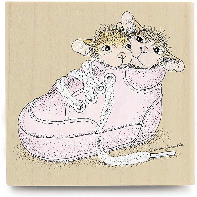 House Mouse Cozy Shoes Wood mounted Rubber Stamp  