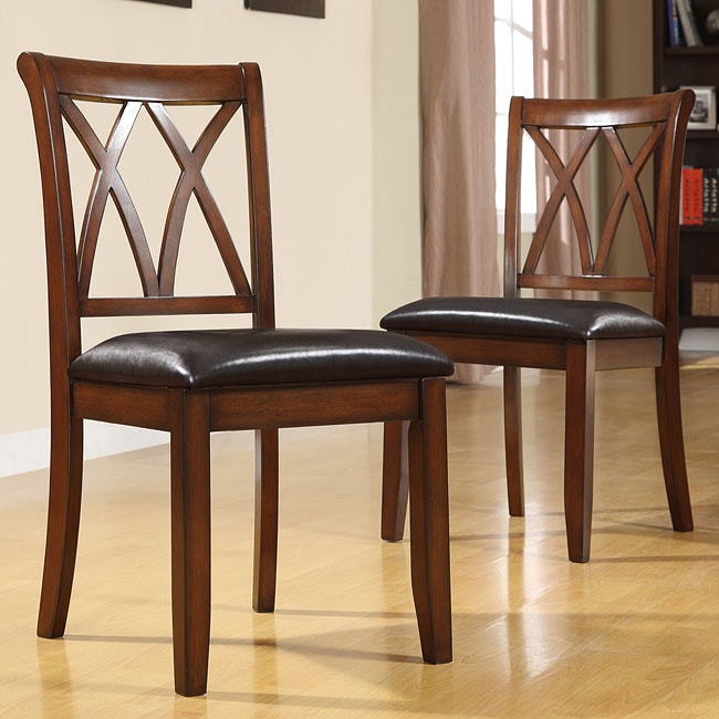 Havana Double Cross Back Mahogany Faux Leather Chairs (Set of 2