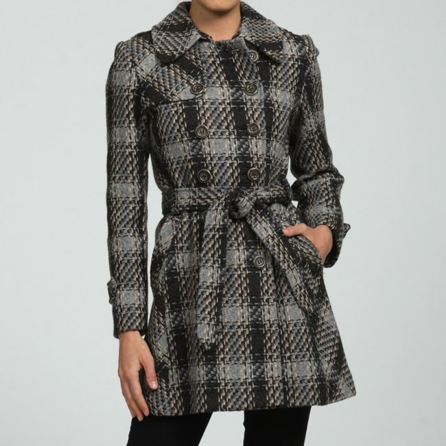 DKNY Women's Petite Plaid Wool Trench Coat 12945515