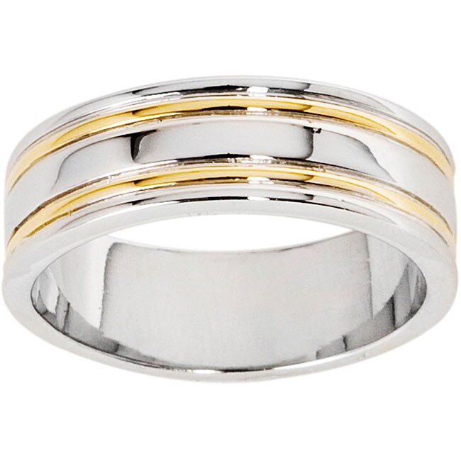 14k Gold Overlay Mens Double Rail Band (7 mm)  