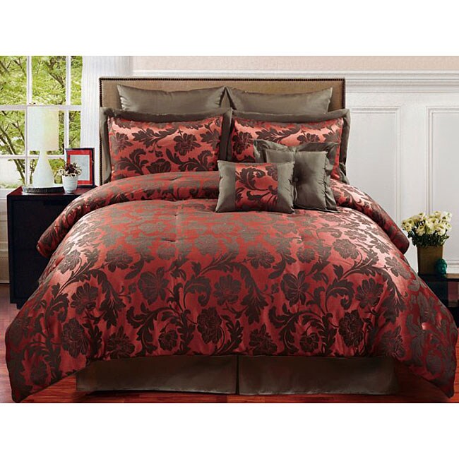 Charlotte Red/ Brown 8piece Comforter Set 12982490