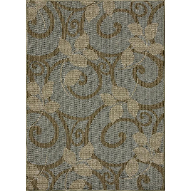 Roma Indoor/ Outdoor Blue Floral Rug (75 x 105)  