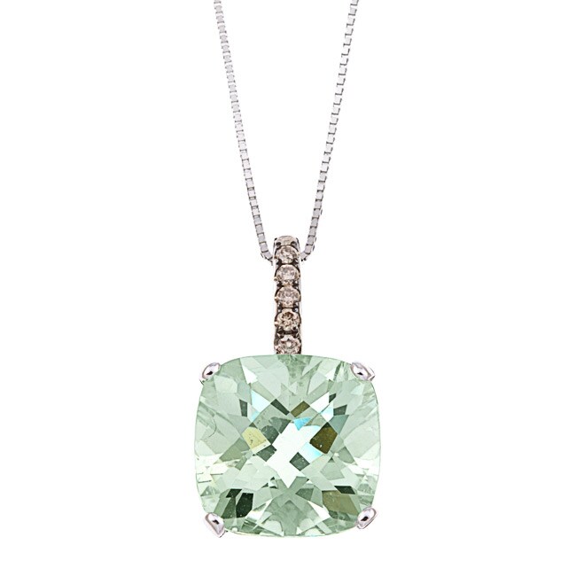 14k White Gold Green Amethyst and 1/10ct TDW Brown Diamond Necklace