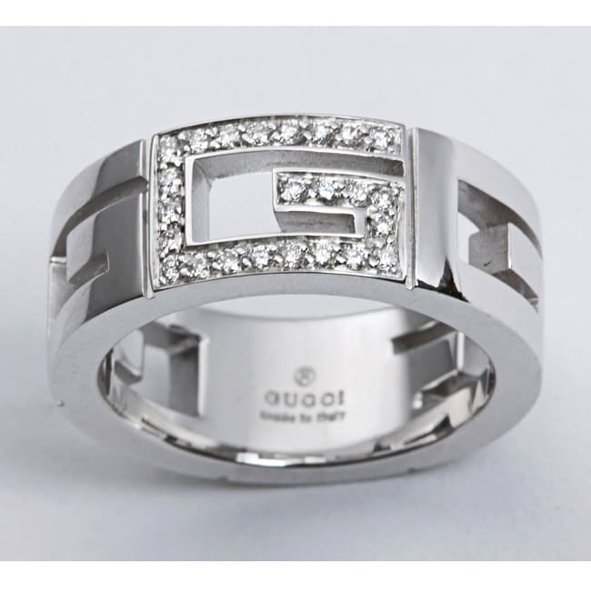 Gucci 18k White Gold 1/6ct TDW Diamond Logo Ring (GH, VVS1