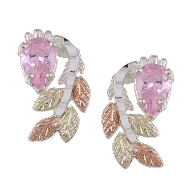 Black Hills Gold and Sterling Silver Pink Cubic Zirconia Earrings 