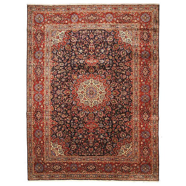 Hand knotted Kashan Blue Wool Rug (10 x 134)