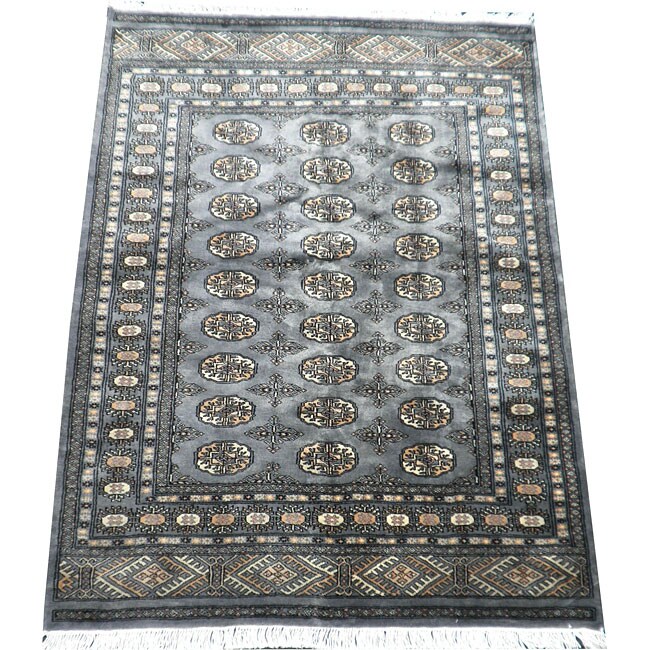 Pakistani Handknotted Blue/ Ivory Bokhara Wool Rug (4' x 6