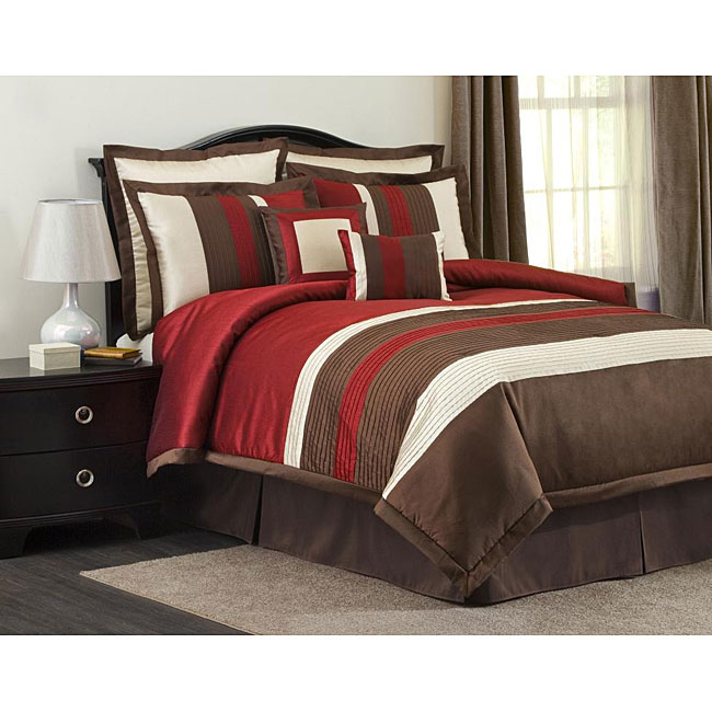 Lush Decor Red/ Brown Modern Stripe 8-piece Comforter Set - 13129914 ...