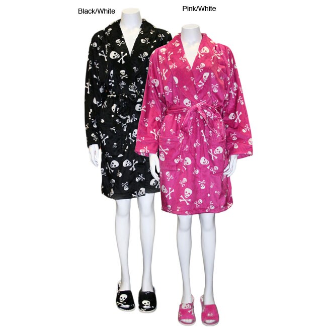 Women's Skulls Short Robe with Matching Slippers Set 13140471