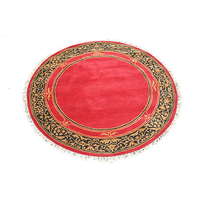 Hand tufted Indo Red/ Black Wool Rug (6 Round)