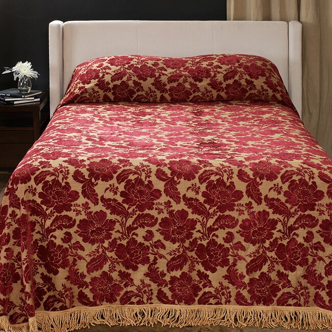 Victoria Burgundy Floral Chenille Bedspread  