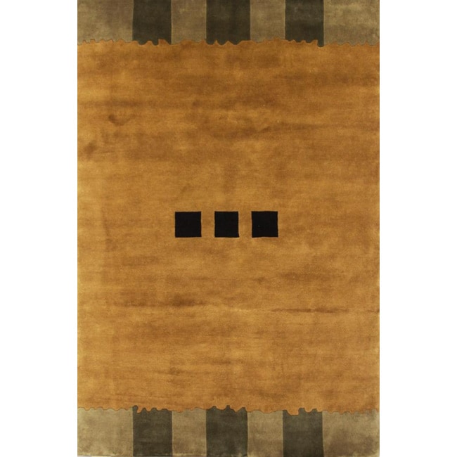 Handknotted Semiworsted Gold New Zealand Wool Rug (6' x 9