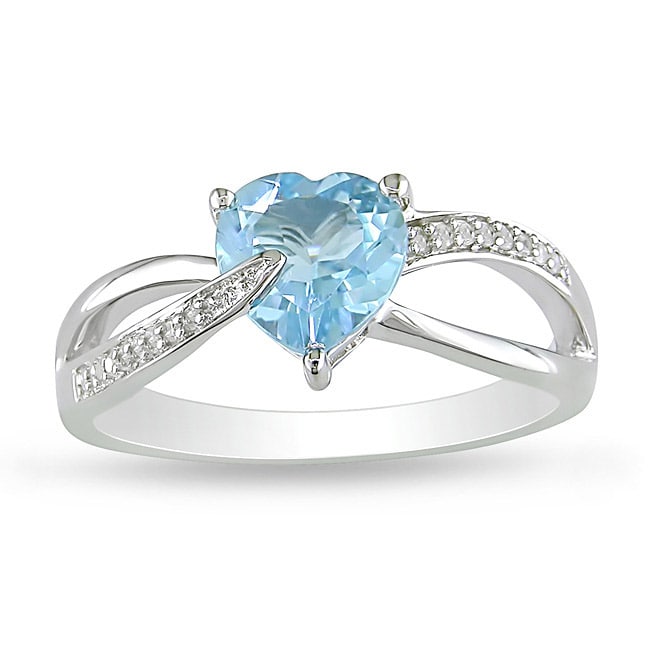 Miadora Sterling Silver Sky Blue Topaz and Diamond Accent Heart Ring