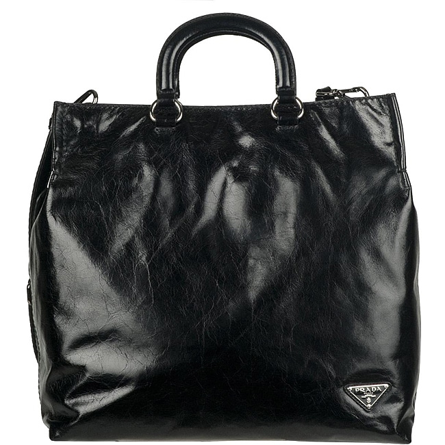 Prada BR4617 Black Leather Shopper Bag - 13419083 - Overstock.com ...  
