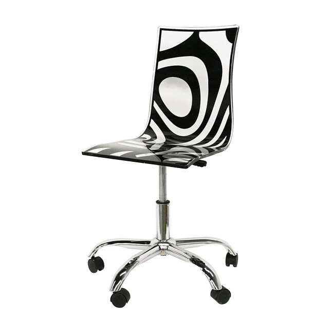 Questa Clear Acrylic Bold Black Print Modern Swivel Chair