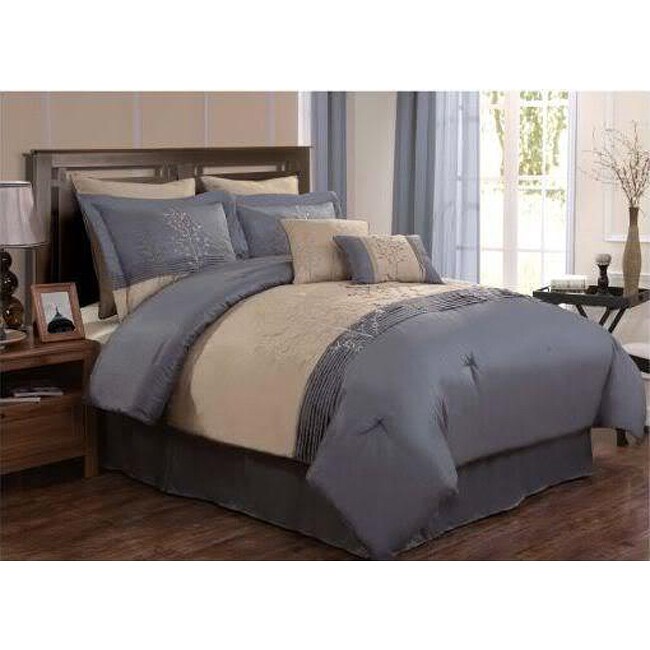 Harmony Blue/ Taupe Colorblock Floral Vine Comforter Set Overstock