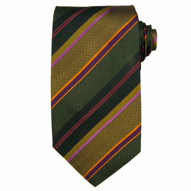 green striped tie. Silk Green Striped Tie