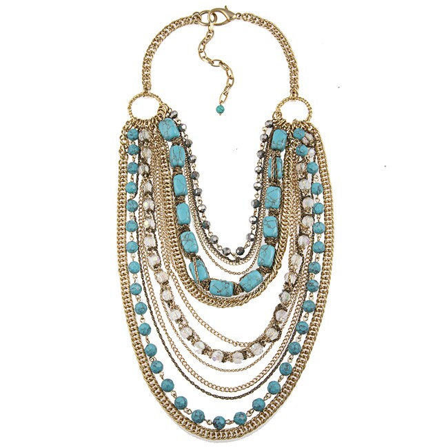 Ashleigh Goldplated Turquoise Assorted Chain Swag Necklace