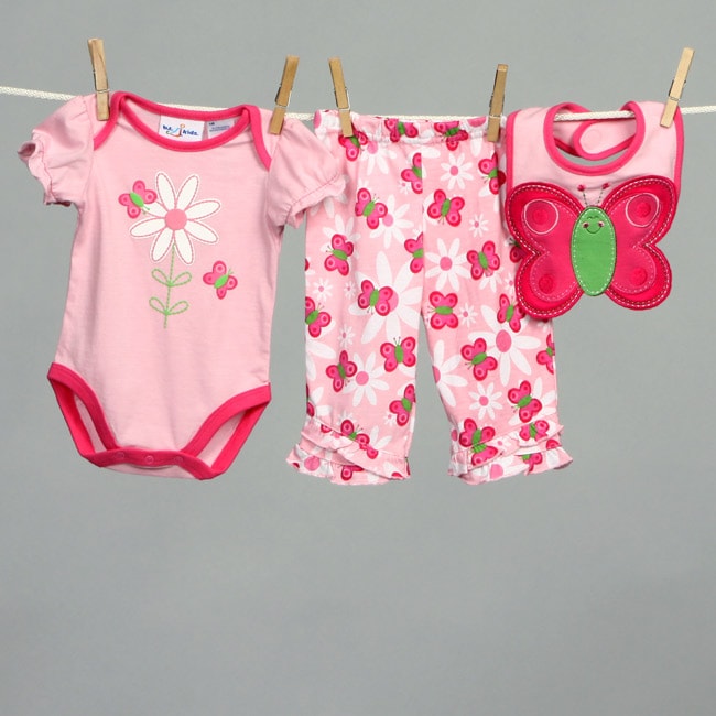 Baby Togs Newborn Girl's Butterfly 3piece Creeper Set Overstock