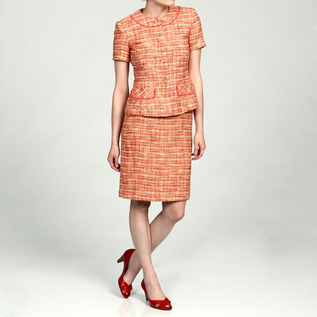 Anne Klein Womens Multi Four Button Skirt Suit