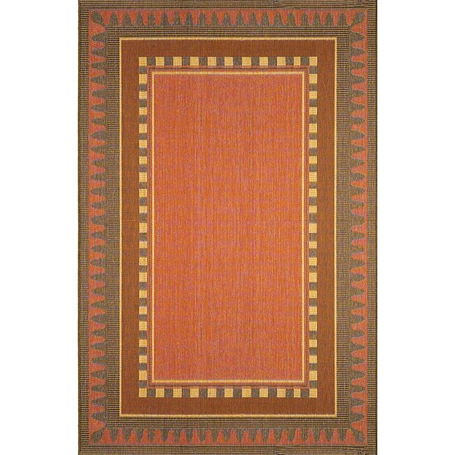 Dakota Terracotta Red Border Rug (710 x 910)