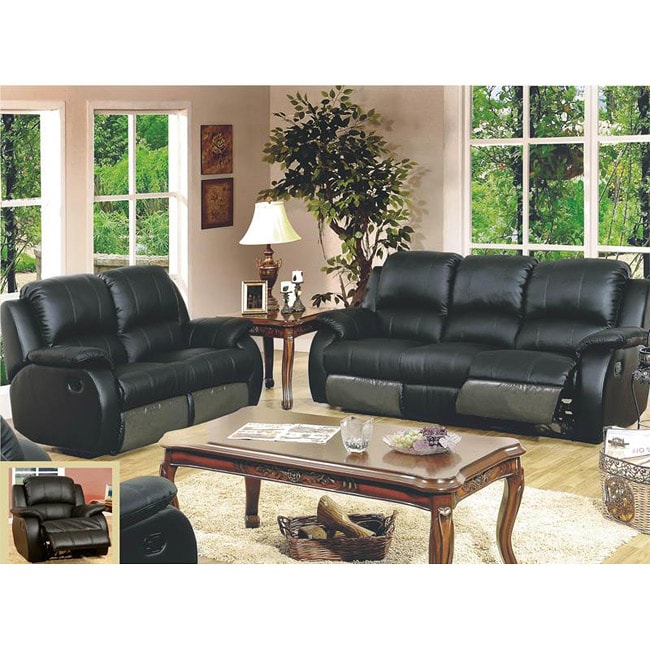 Yalus Black Leather Sofa 3-piece Living Room Set - 13499609 - Overstock