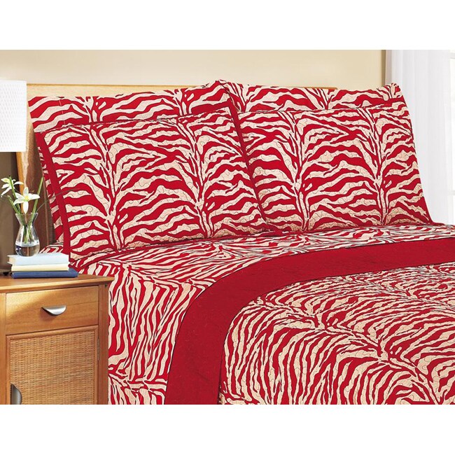 Red and White Zebra Print King size Quilt  