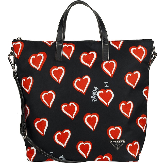 Prada Heart Print Nylon Tote Bag - 13516860 - Overstock.com ...  