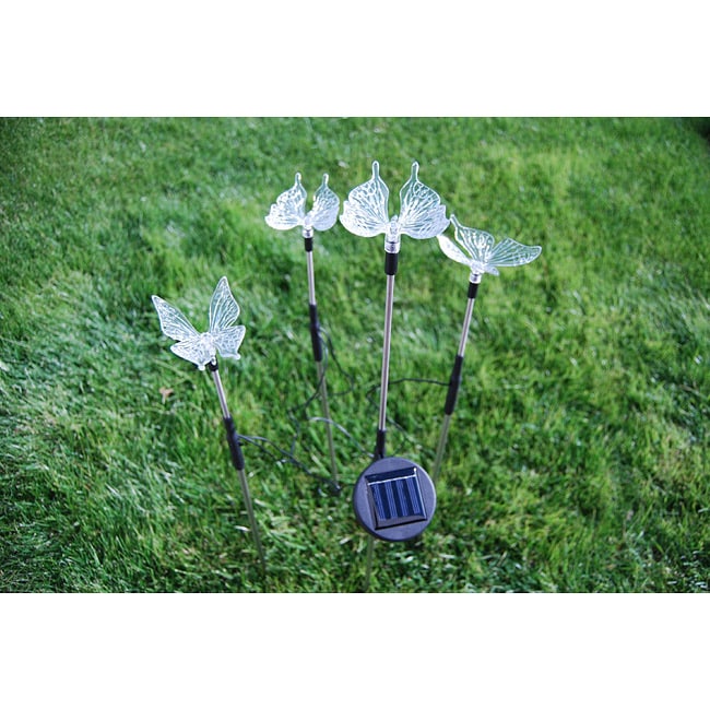 Solar Powered Color Changing LED Garden Butterfly Stakes (Set of 4