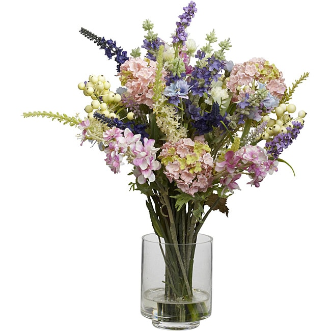 Silk 16 inch Lavender and Hydrangea Flower Arrangement
