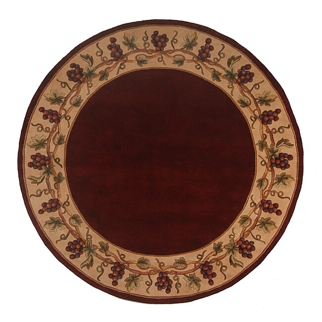 Handtufted Emerald Bordeaux Grapes Wool Rug (7'6 Round) 13673306