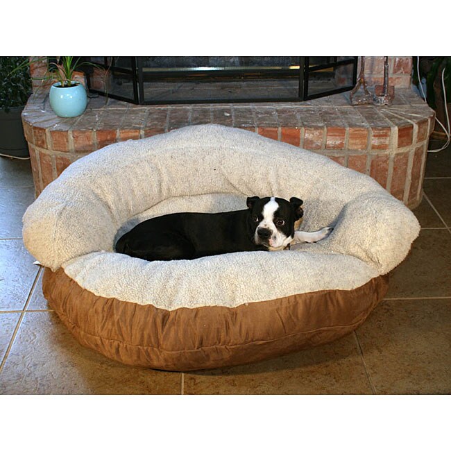 Round Brown Microsuede and Sherpa Pet Bed 13698095