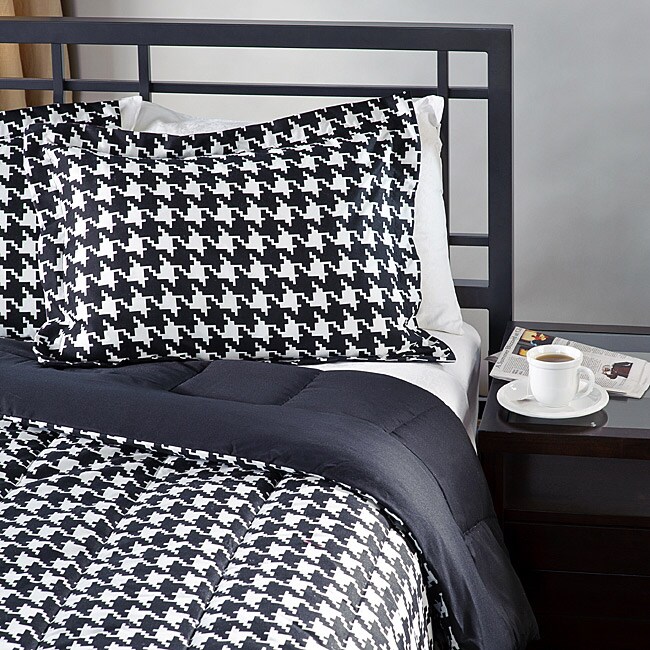 White/ Black Houndstooth King size Comforter Set  