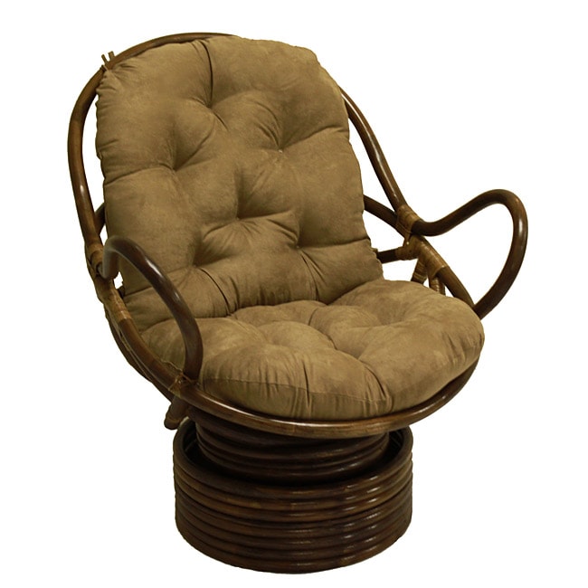 Rattan Coil Base Swivel Rocker Chair with Cushion - 13816498