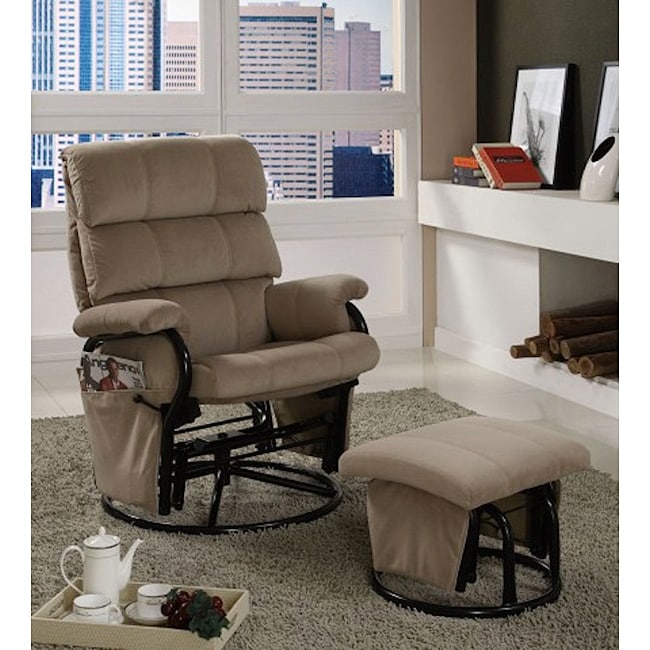 Taupe Velvet Metal Swivel Rocker Recliner With Ottoman 13875661 Shopping Big 4193