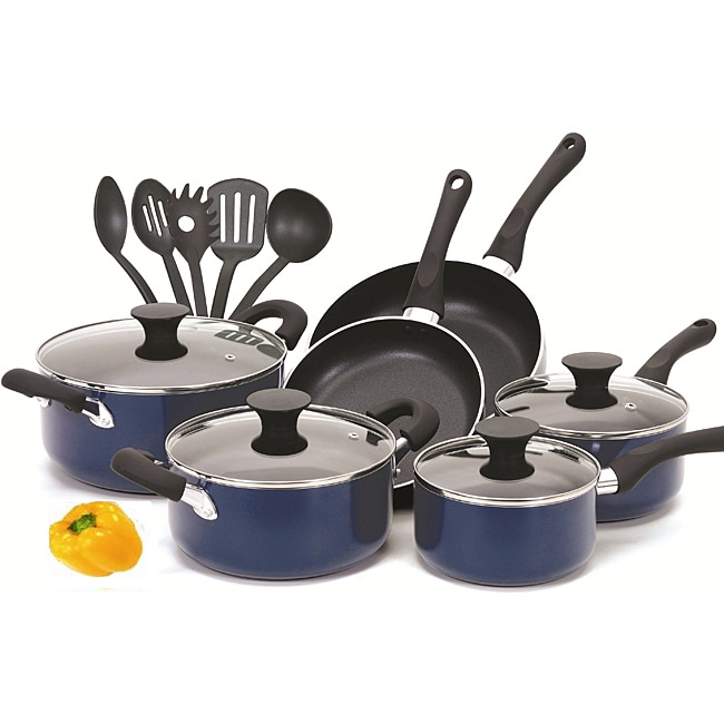 Cook N Home Blue 15 piece Non stick Cookware Set  